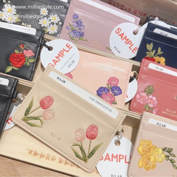 [Dlab] Birth Flower Embroidery Card Wallet+ Keyring (12 Types)