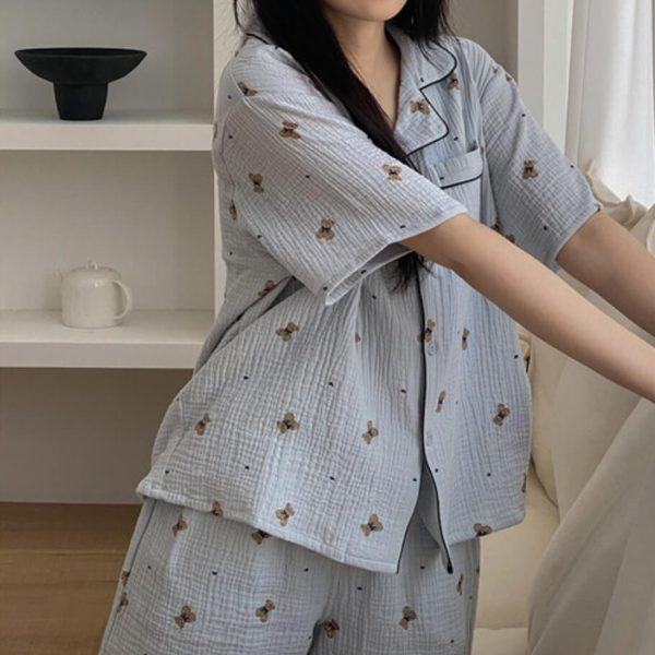 [Juuneedu] J'eu Mandy Bear Cotton Half Sleeve Pyjamas Set (3 Color) *2025 New Color*