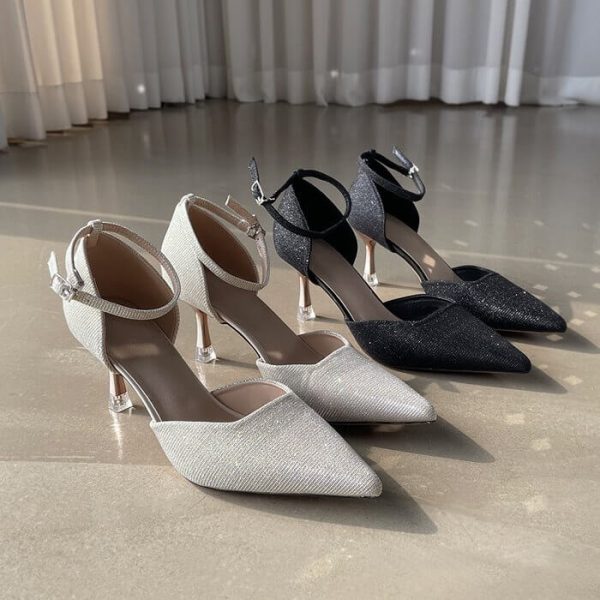[Vanillashu] Glitter Fabric Metal Heel Maryjane Pumps 7cm (2 Color)