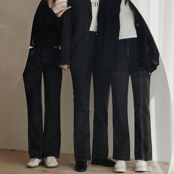 [Slowand] Slowmade Dark Tone Semi Boots Cut Denim Pants (Black) (Made in Korea)