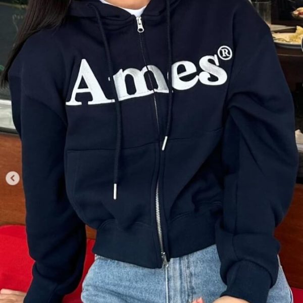 [Ames Worldwide] Basic Logo Hoodie Zip Up Unisex/ Crop Version (4 Color) *Limited Time Sale*