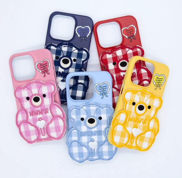 [Youngboyz] Sun Case Patch Checker Bear Phone Case (5 Color)