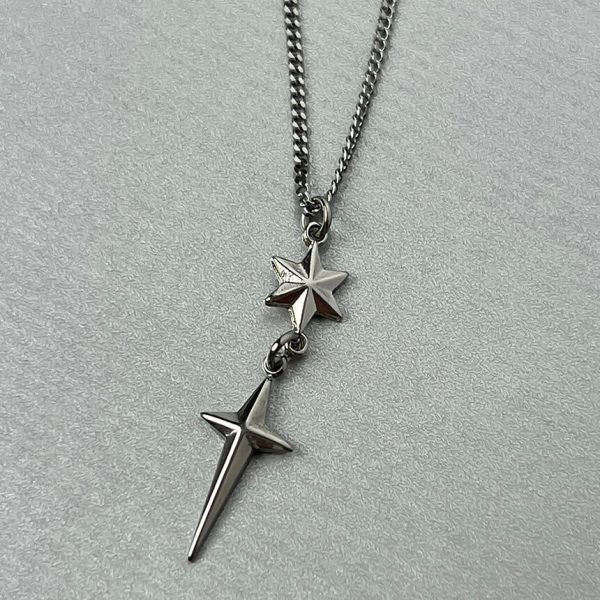 [Monmorillo] Fancy Cross Star Surgical Steel Necklace