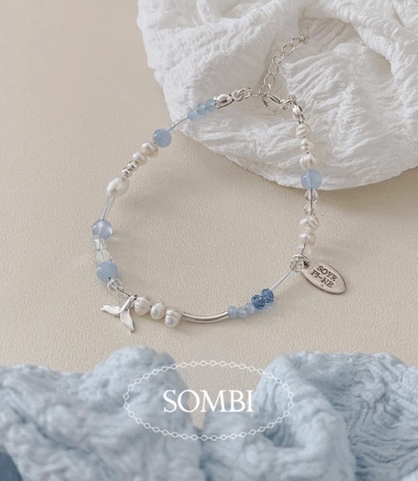 [Soye Pine] SOMBI Dolphin Water Blue Freshwater Pearl Bracelet (Silver 925)