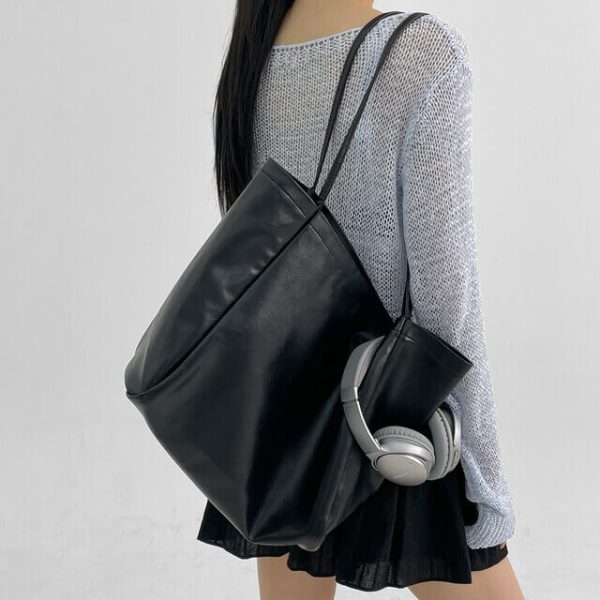 [Blackup] Mauve Leather Large Shoulder Bag (2 Color)