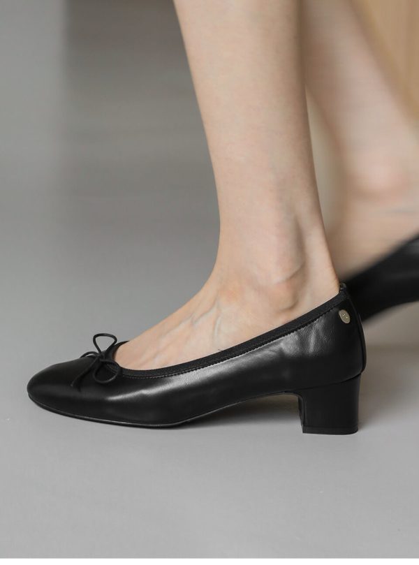 [Sappun] Moellin Round Ribbon Pumps Heel 4cm (5 Color)