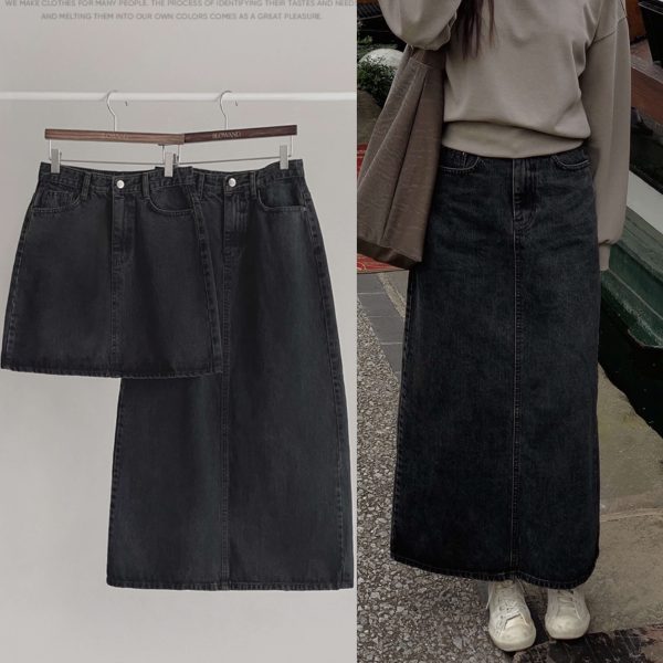 [Slowand] SLOWMADE Two Type Vintage Charcoal Denim Skirt (Short/Long) *Made in Korea* *Seasonal Limited* *SOLD OUT SOON*