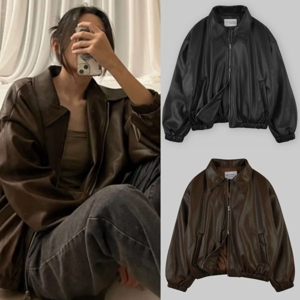 [Place Studio] Vegan Leather Overfit Blouson Jacket (2 Color)