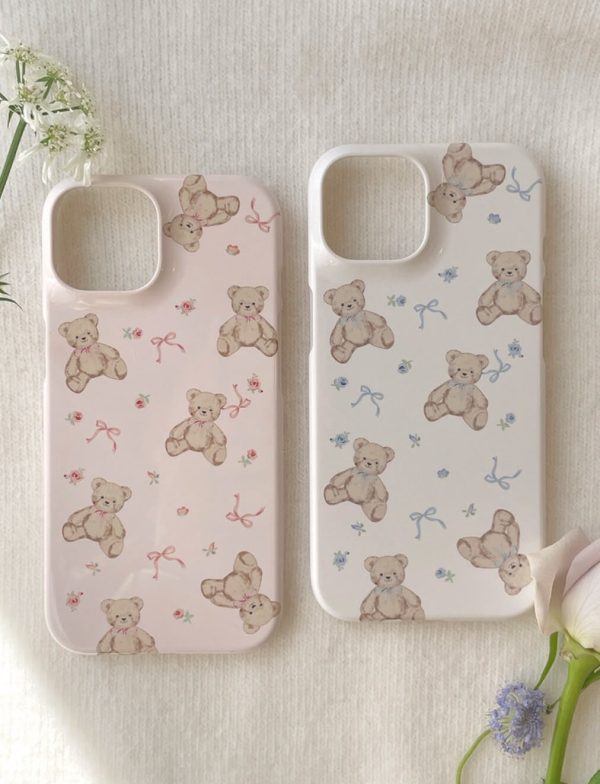 [Romantic Mood] Flower Ribbon Teddy Bear Hard Case (2 Color)