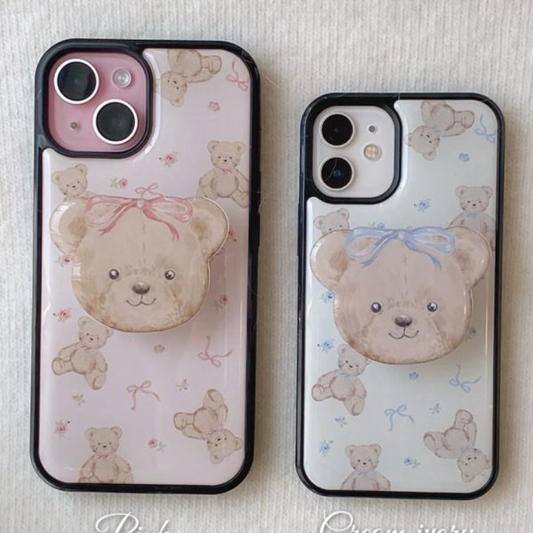 [Romantic Mood] Flower Ribbon Teddy Bear Epoxy Case (2 Color)