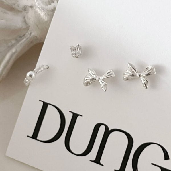 [Dungeureon] Katie Ribbon Earrings 3pcs Set [Silver 925]