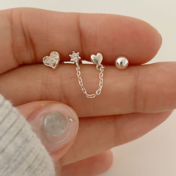 [Dungeureon] Viate Heart Silver Piercing 3pcs Set [Silver 925]