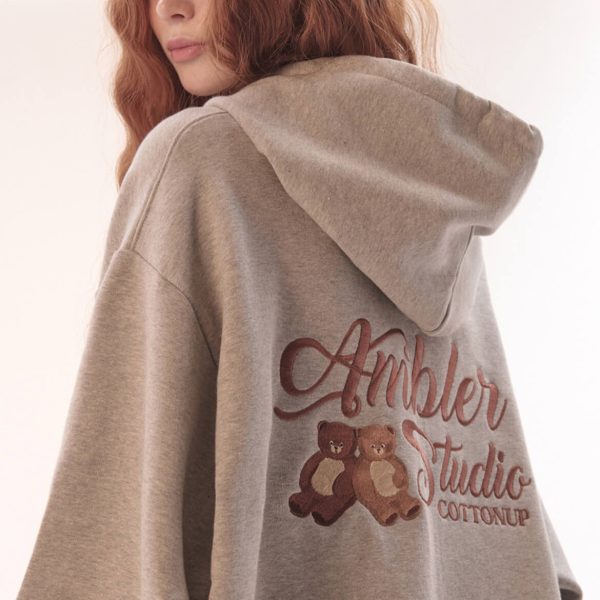 [Ambler] AZIP801 Cotton Up Embroidery Hoodie Zip Up (2 Color) *Seasonal Limited*