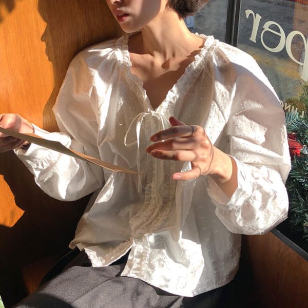[From Beginning] Triang Frill Lace Blouse (White) *Seasonal Limited*