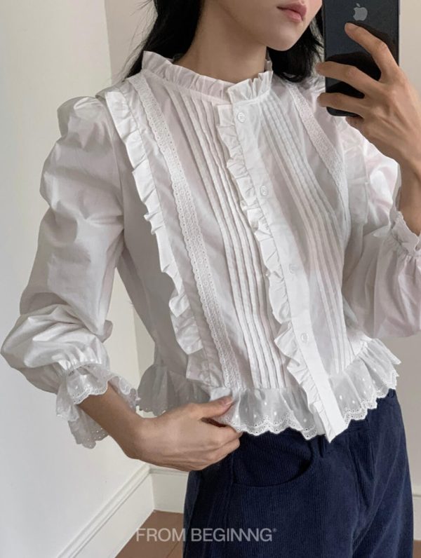 [From Beginning] Rooming Lace Frill Blouse (Ivory) *Seasonal Limited*