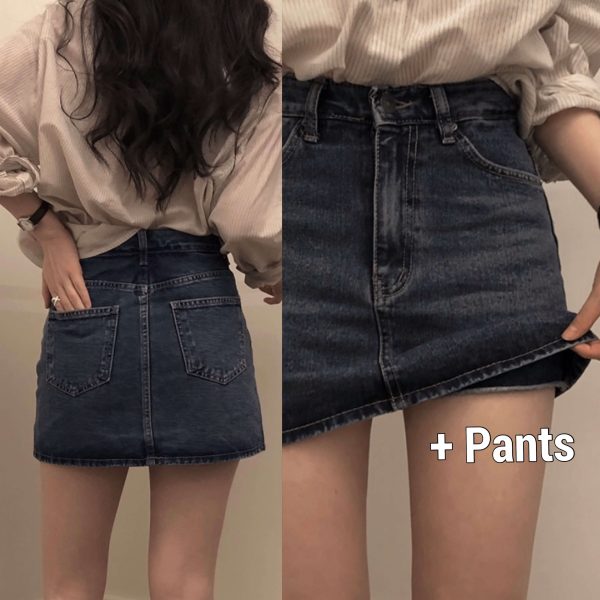 [Slowand] Washed Denim Skirt Pants (Medium Blue) *Seasonal Limited*