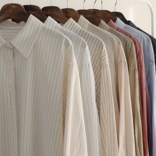 [Slowand] SLOWMADE Natural Fit Stripe Shirt Short Sleeve/ Long Sleeve (9 Color) *Made in Korea* *Seasonal Limited* Short Sleeve Version Open!!*