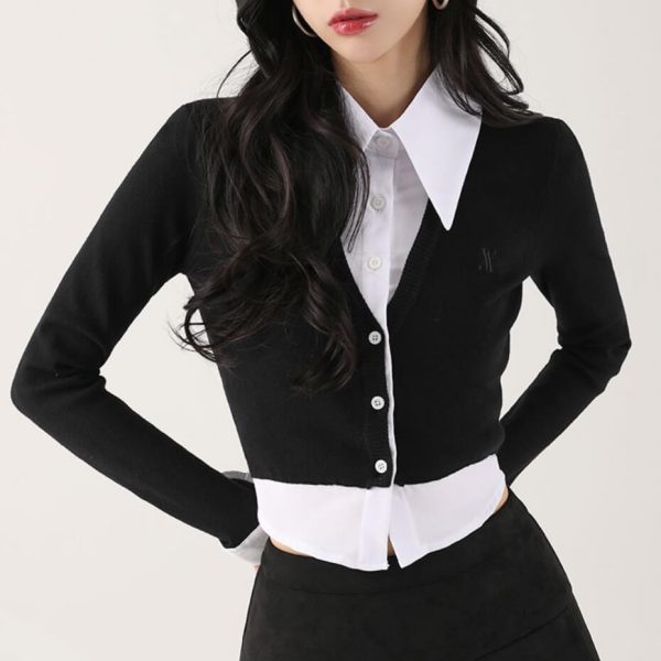 [Avandress] Shirt Layered Crop Cardigan (5 Color) *Limited Time Sale*