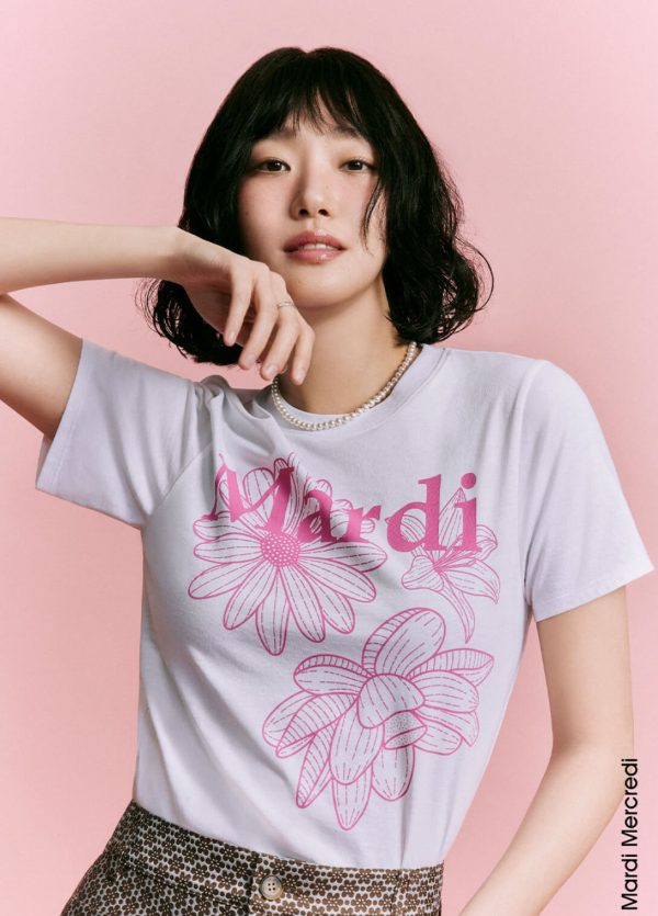 [Mardi Mercredi] Triple Flower Slim Tshirt (White Pink) *25 Spring New*
