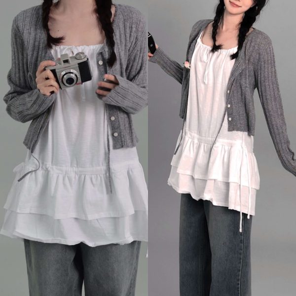 [Slowand] [Layered Look] Pony Silky Layered Shirring Dress (2 Color) *Seasonal Limited*