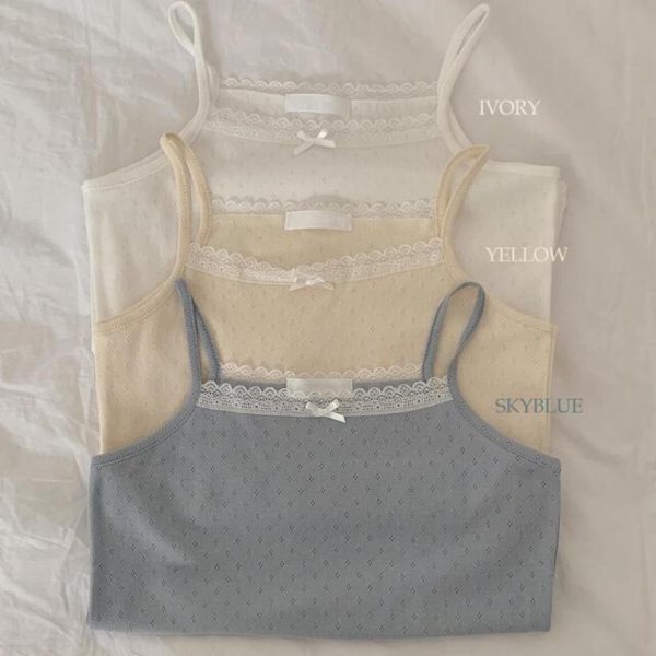[Shopperland] Spring Eyelet Lace Layered Ribbon Camisole / Sleeveless Top (3 Color) *Seasonal Limited*