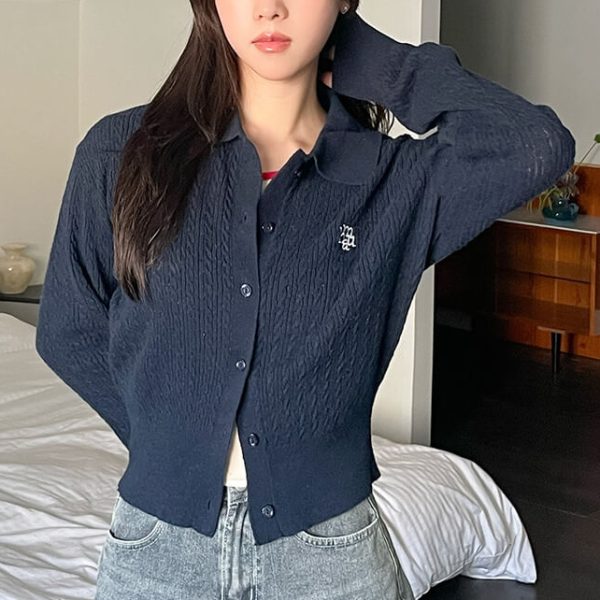 [Muah Muah] Logo Collar Cable Cardigan (3 Color) *25SS Limited*