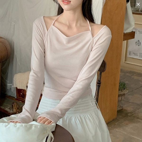 [Shopperland] Dion Bolero Halter Slit Slim Long-Sleeve T-Shirt (3 Color) *Seasonal Limited*