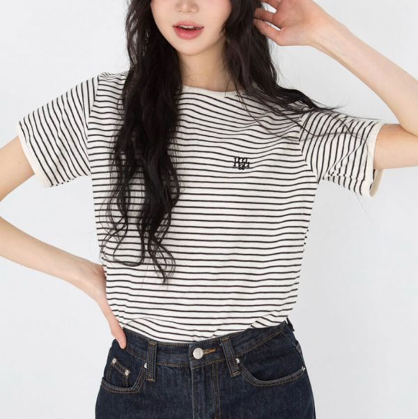[Muah Muah] Comfort Stripe Half T-Shirt (3 Color)