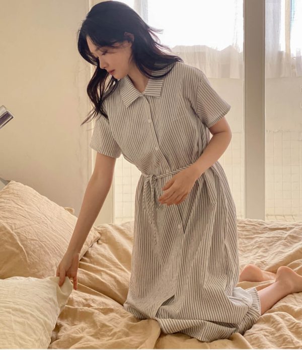 [Juuneedu] J'eu Stripe Embroidery Short Sleeve One Piece Pyjamas (2 Color) *LIMITED*