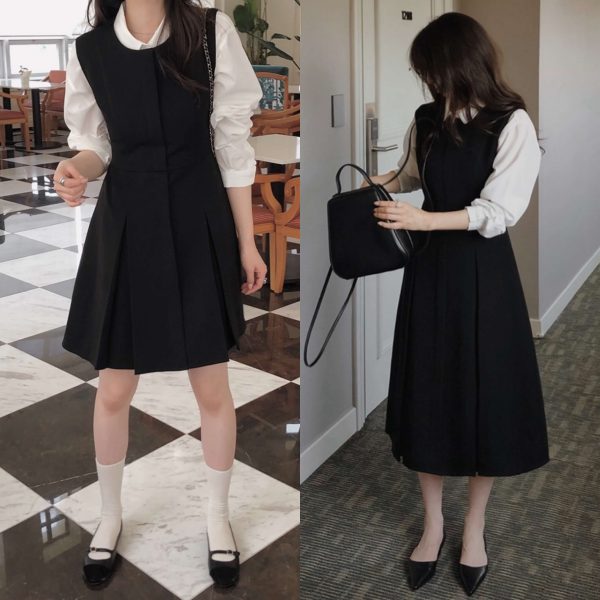 [Slowand] SLOWMADE Minuet Pintuck Line Black One Piece Dress (2 Length) *Season Limited*