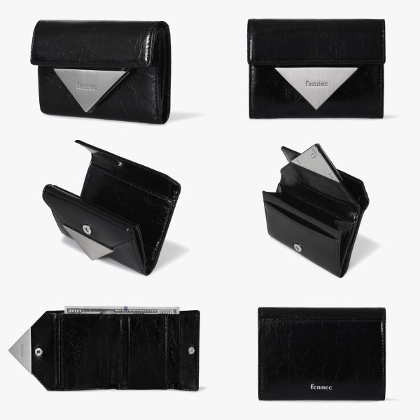 [Fennec] Crinkle Triangle Doco Wallet (Black) *Made in Korea* *Cow Leather* *Limited Time Sale*