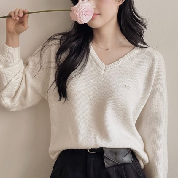 [Slowand] SLOWMADE Cotton garment symbol V-neck knit (6 Color) *Made in Korea* *Seasonal Limited*