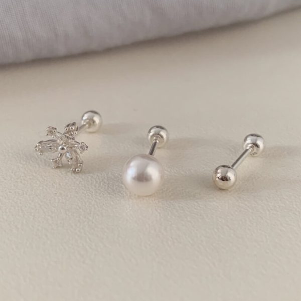[Soye Pine] Riley Flower Pearl Piercing Set (Silver 925)