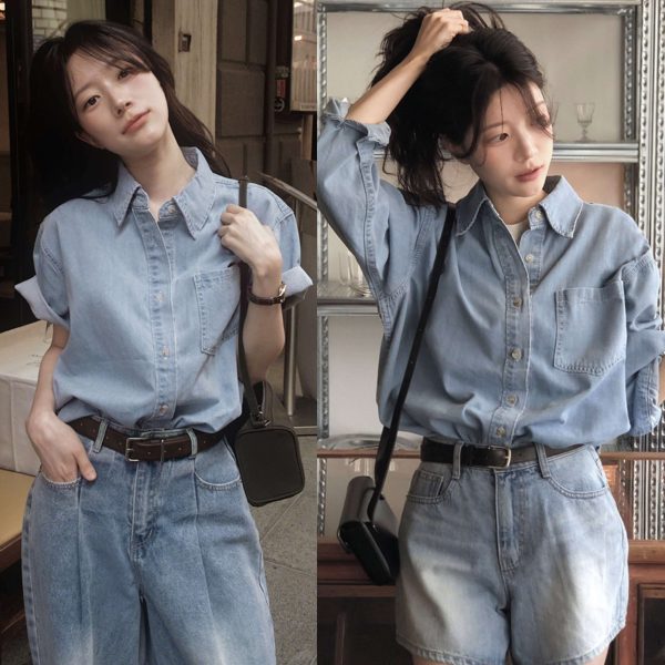 [Slowand] Boy Vintage Washing Denim Shirt Long Sleeve/ Short Sleeve (3 Color) *Special Price Project* *Seasonal Limited*