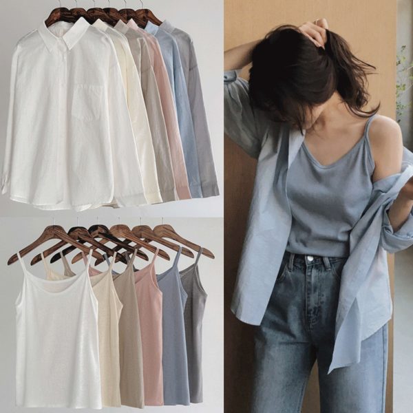 [Slowand] ONLY SLOW Tone And Tone Sleeveless + Shirt Set (6 Color) *LIMITED*