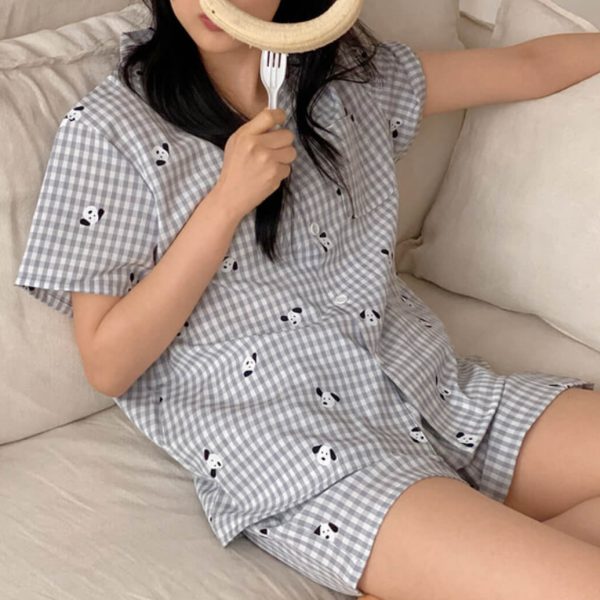 [Juuneedu] J'eu Puppy Gingham Check Short Sleeve Pyjamas Set (3 Color) *Limited*