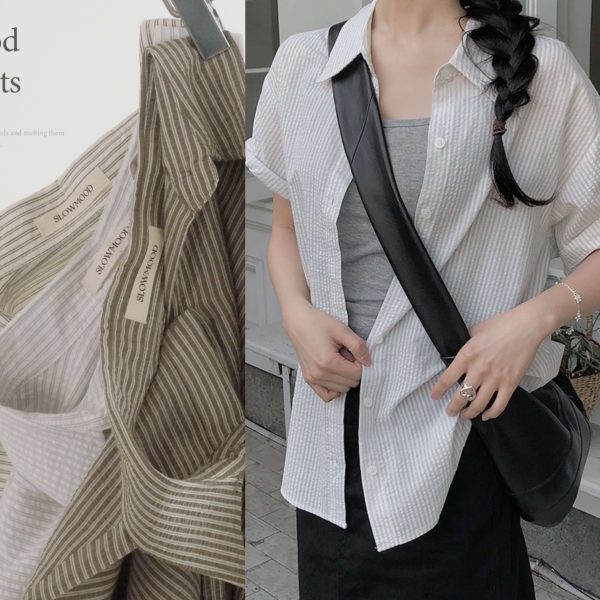 [Slowand] SLOWMADE Five Stripe Half Sleeve Shirt (3 Color) *Made in Korea* *Seasonal Limited*
