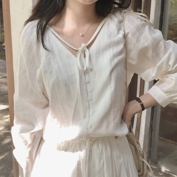 [Slowand] SLOWMADE Ribboning Cotton Blouse (2 Color) *Made in Korea* *Seasonal Limited*