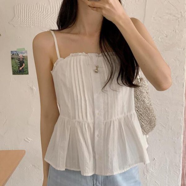 [Shopperland] Sorbet Pintuck Lace Flare Bustier Blouse (2 Color) *Season Limited*