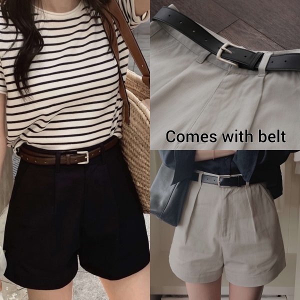 [Slowand] SLOWMADE Cotton Short Pants With Belt Set (3 Color) *Season Limited*