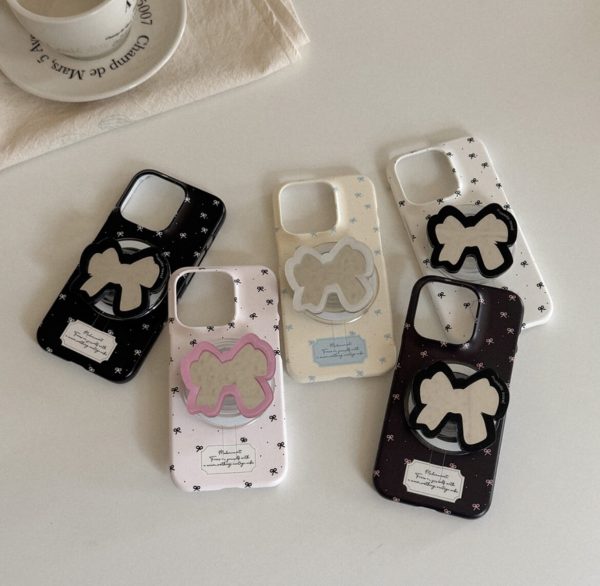 [Mademoment] Small Ribbon Pattern Magsafe Hard Phone Case + Magsafe Ribbon Mirror Tok SET (5 Color) *LIMITED*