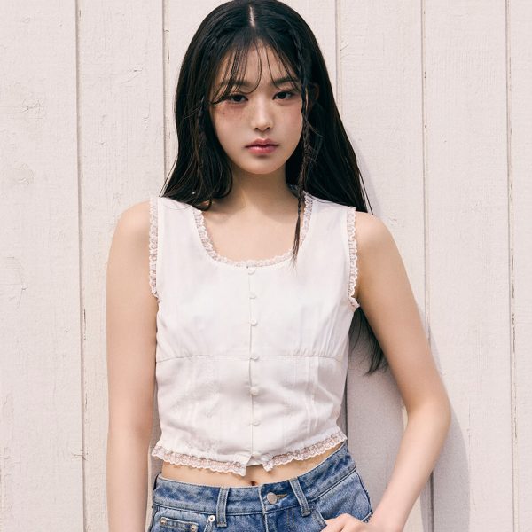 [Rola Rola x Jang Wonyoung] 25SS Limited Lace Crop Sleeveless Blouse (White) *Limited Time Sale*