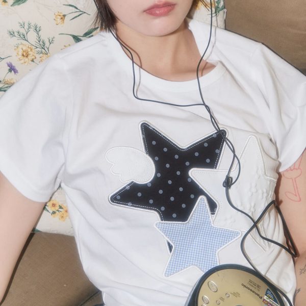 [Fancy Club] Mix Star Angel Patch T-Shirt (2 Color) *25SS New* *Limited Time Sale*