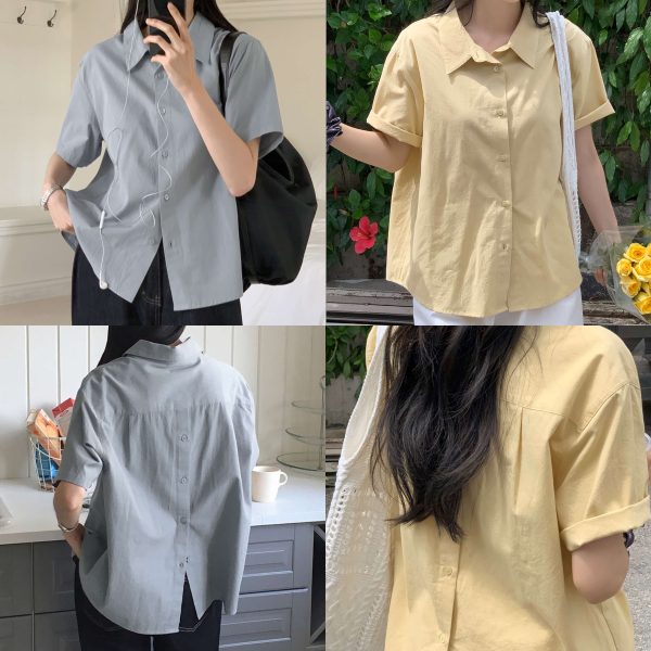 [98 Doci] NEAH Back Button Half Sleeve Shirt (3 Color) *Season Limited*