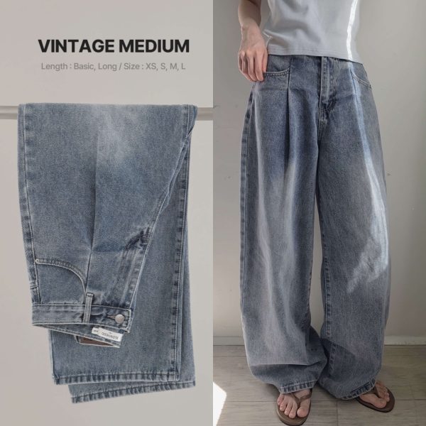 [Slowand] SLOWMADE Daily Cover One Pintuck Denim Pants (Vintage Medium) *Season Limited*