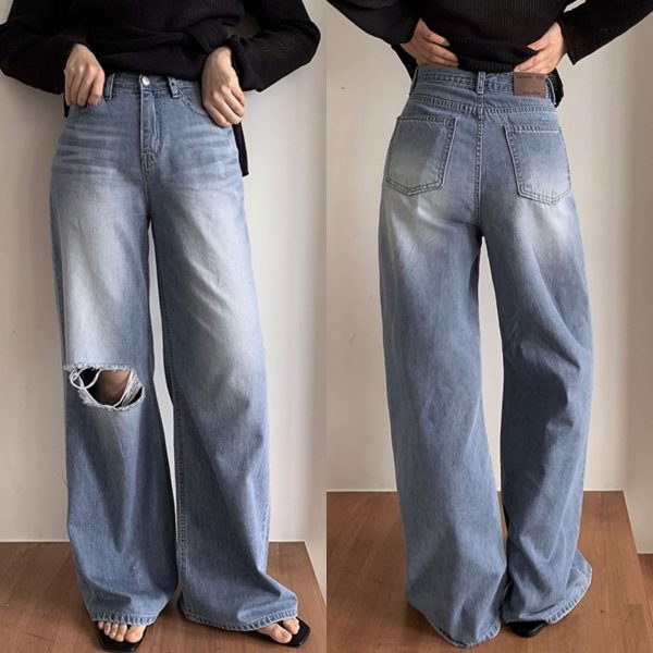 [Slowand] SLOWMADE Premium Damaged Denim Pants (Ice Medium Blue) *Made in Korea* *3 Types Length* *Season Limited*