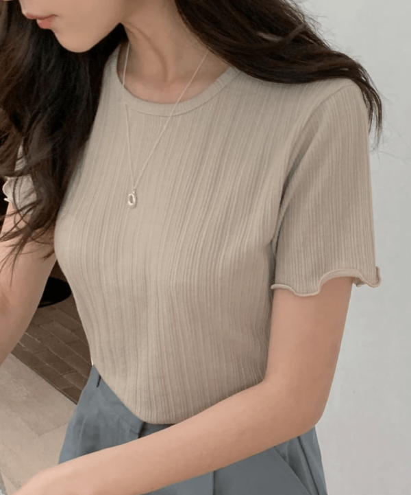 [Cherrykoko] CRKO Waffle Ruffle T-Shirt (Beige) *SOLD OUT SOON*