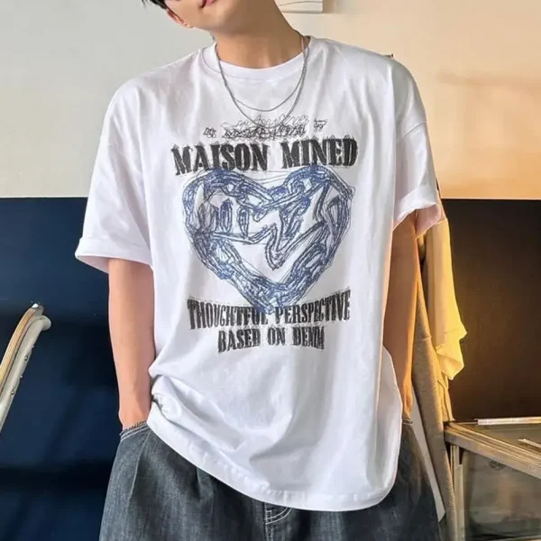 [Maison Mined] Doodle Heart Half Sleeve Unisex T-Shirt (Greyish Blue) *Korean Influencer Hot Pick* *BLACK FRIDAY SALE*