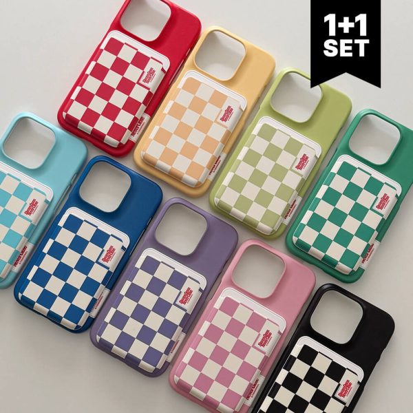 [The Nine Mall] Basic Color Label Magsafe Hard Phone Case + Magsafe Check Board Card Slot SET (9 Color) *LIMITED*