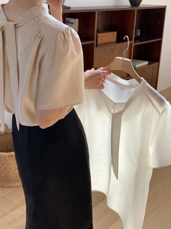 [Pureda] [MADE] Glossy Silky Tie Blouse (3 Color) *Season Limited*
